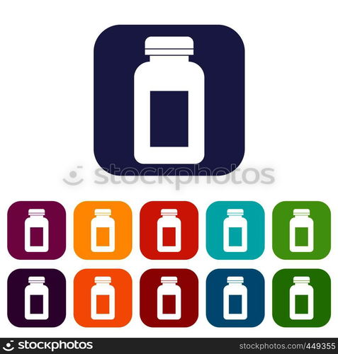 Medicine jar icons set vector illustration in flat style In colors red, blue, green and other. Medicine jar icons set flat