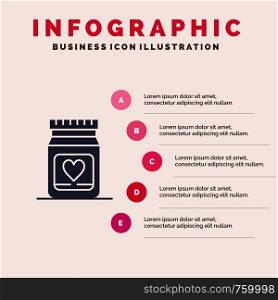 Medicine, Love, Heart, Wedding Solid Icon Infographics 5 Steps Presentation Background
