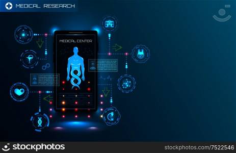 Medicine of Futufe. Diagnostic and Consulting Application on Smartphone. Medical App - Illustration Vector. Medicine of Futufe. Diagnostic and Consulting Application on Smartphone. Medical App