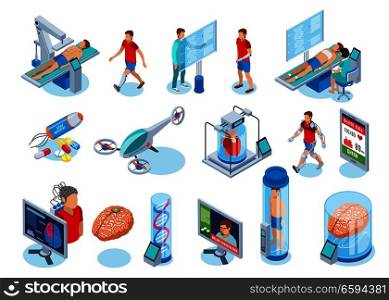 Medicine of the future isometric icons collection of isolated images with medical equipment of next generation vector illustration. Futuristic Medical Equipment Icons