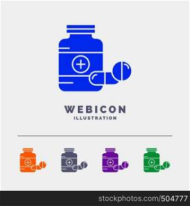 medicine, Pill, capsule, drugs, tablet 5 Color Glyph Web Icon Template isolated on white. Vector illustration. Vector EPS10 Abstract Template background