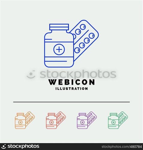 medicine, Pill, capsule, drugs, tablet 5 Color Line Web Icon Template isolated on white. Vector illustration. Vector EPS10 Abstract Template background