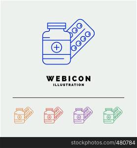 medicine, Pill, capsule, drugs, tablet 5 Color Line Web Icon Template isolated on white. Vector illustration. Vector EPS10 Abstract Template background