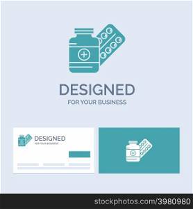 medicine, Pill, capsule, drugs, tablet Business Logo Glyph Icon Symbol for your business. Turquoise Business Cards with Brand logo template.
