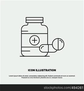 medicine, Pill, capsule, drugs, tablet Icon. Line vector gray symbol for UI and UX, website or mobile application. Vector EPS10 Abstract Template background