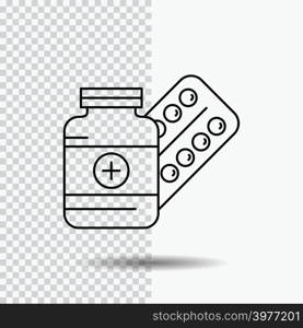 medicine, Pill, capsule, drugs, tablet Line Icon on Transparent Background. Black Icon Vector Illustration