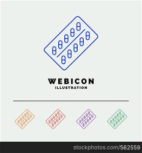medicine, Pill, drugs, tablet, packet 5 Color Line Web Icon Template isolated on white. Vector illustration. Vector EPS10 Abstract Template background