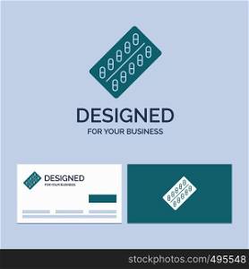 medicine, Pill, drugs, tablet, packet Business Logo Glyph Icon Symbol for your business. Turquoise Business Cards with Brand logo template.. Vector EPS10 Abstract Template background