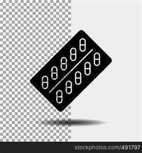 medicine, Pill, drugs, tablet, packet Glyph Icon on Transparent Background. Black Icon. Vector EPS10 Abstract Template background