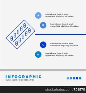 medicine, Pill, drugs, tablet, packet Infographics Template for Website and Presentation. Line Blue icon infographic style vector illustration. Vector EPS10 Abstract Template background