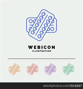 medicine, Pill, drugs, tablet, patient 5 Color Line Web Icon Template isolated on white. Vector illustration. Vector EPS10 Abstract Template background