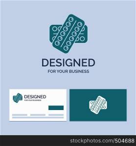 medicine, Pill, drugs, tablet, patient Business Logo Glyph Icon Symbol for your business. Turquoise Business Cards with Brand logo template.. Vector EPS10 Abstract Template background