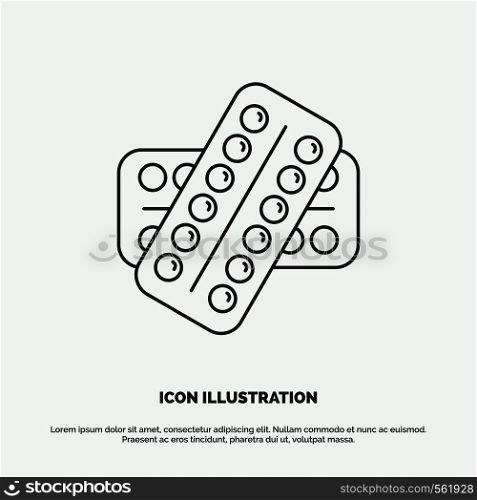 medicine, Pill, drugs, tablet, patient Icon. Line vector gray symbol for UI and UX, website or mobile application. Vector EPS10 Abstract Template background