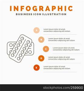 medicine, Pill, drugs, tablet, patient Infographics Template for Website and Presentation. Line Gray icon with Orange infographic style vector illustration