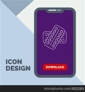 medicine, Pill, drugs, tablet, patient Line Icon in Mobile for Download Page. Vector EPS10 Abstract Template background