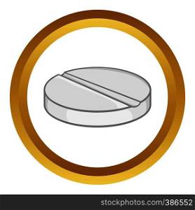 Medicine pill vector icon in golden circle, cartoon style isolated on white background. Medicine pill vector icon