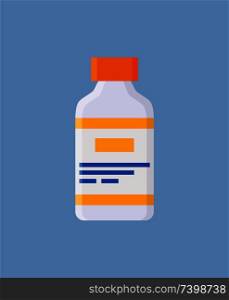 Medicine plastic bottle closeup, package with schematic instruction and info about product, treatment prescription isolated on vector illustration. Medicine Plastic Bottle Object Vector Illustration