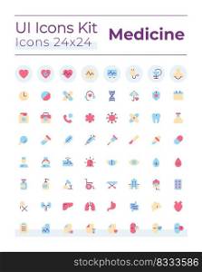 Medicine related flat color ui icons set. Healthcare. Hospital and clinic. Medical procedures. GUI, UX design for mobile app. Vector isolated RGB pictograms. Montserrat Bold, Light fonts used. Medicine related flat color ui icons set