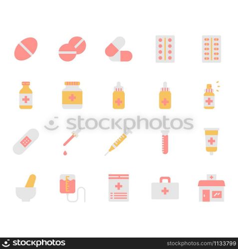 Medicine related icon and symbol set in flat design