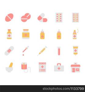 Medicine related icon and symbol set in flat design