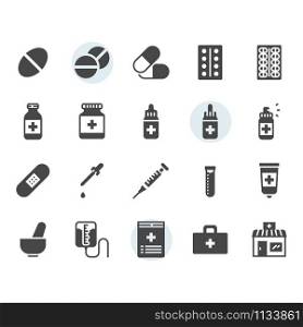 Medicine related icon and symbol set in glyph design