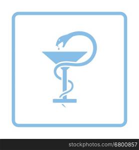 Medicine sign with snake and glass icon. Blue frame design. Vector illustration.