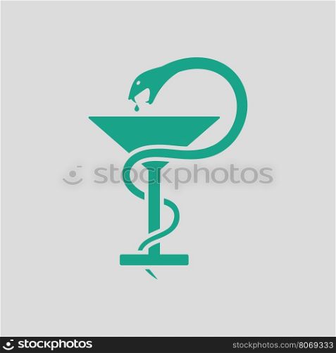Medicine sign with snake and glass icon. Gray background with green. Vector illustration.