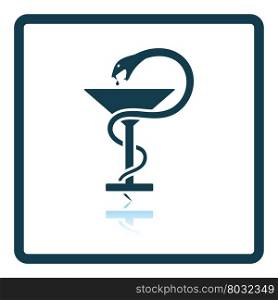 Medicine sign with snake and glass icon. Shadow reflection design. Vector illustration.