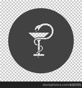 Medicine sign with snake and glass icon. Subtract stencil design on tranparency grid. Vector illustration.