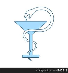 Medicine Sign With Snake And Glass Icon. Thin Line With Blue Fill Design. Vector Illustration.