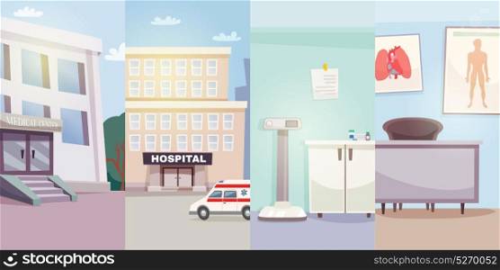 Medicine Vertical Banners. Medicine vertical banners with medical center hospital ambulance car and doctor offices vector illustration