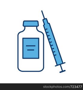 Medicine vial and syringe color icon. Neurotoxin injection. Medications. Isolated vector illustration. Medicine vial and syringe color icon