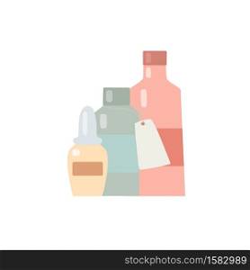 Medicines and balms. Flat illustration of bottles with elixirs and labels. Prescription medicine. Vector glass bottles on a white background for your design.. Medicines and balms. Flat illustration of bottles with elixirs and labels. Prescription medicine. Vector glass bottles