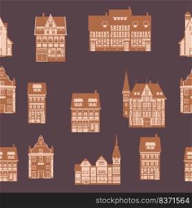 Medieaval Old city seamless pattern, flat style. Autumn landscape city architecture. Wrapping paper, wallpaper background. Medieaval Old city seamless pattern, flat style. Autumn landscape city architecture