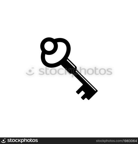 Medieval Antique Old Key, Unlock Tool. Flat Vector Icon illustration. Simple black symbol on white background. Medieval Antique Old Key, Unlock Tool sign design template for web and mobile UI element. Medieval Antique Old Key Flat Vector Icon