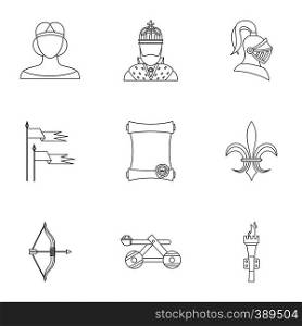 Medieval armor icons set. Outline illustration of 9 medieval armor vector icons for web. Medieval armor icons set, outline style