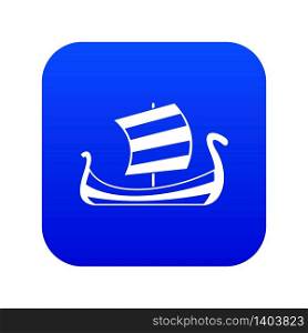 Medieval boat icon digital blue for any design isolated on white vector illustration. Medieval boat icon digital blue
