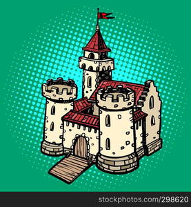 medieval castle, fairy kingdom. real estate. Pop art retro vector illustration drawing kitsch vintage. medieval castle, fairy kingdom. real estate