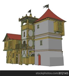Medieval castle, illustration, vector on white background.