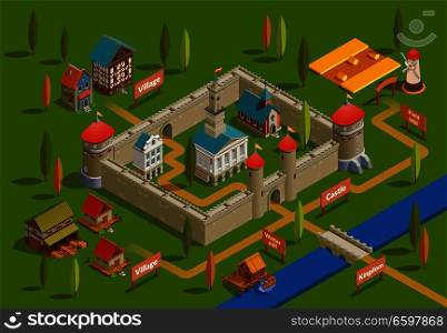 Medieval Castle Isometric Composition