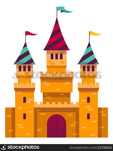 Medieval castle. Stone high towers. Cute fairytale building isolated on white background. Medieval castle. Stone high towers. Cute fairytale building