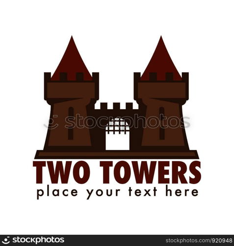 Medieval castle with flag ribbon on top, architecture of old times vector. Stronghold vintage building, epoch heritage of royalty, defending structure. European touristic attraction monument. Medieval castle with flag ribbon on top, architecture of old times vector.