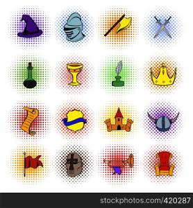 Medieval comics icons set isolated on white background. Medieval comics icons set