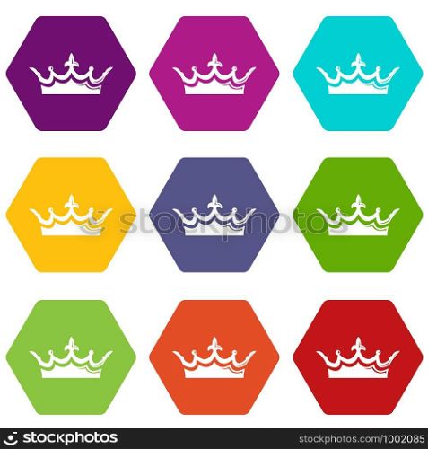 Medieval crown icons 9 set coloful isolated on white for web. Medieval crown icons set 9 vector