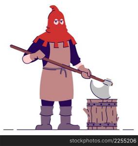 Medieval executioner semi flat RGB color vector illustration. Inflicting punishment. Live action role playing game. Medieval period person isolated cartoon character on white background. Medieval executioner semi flat RGB color vector illustration