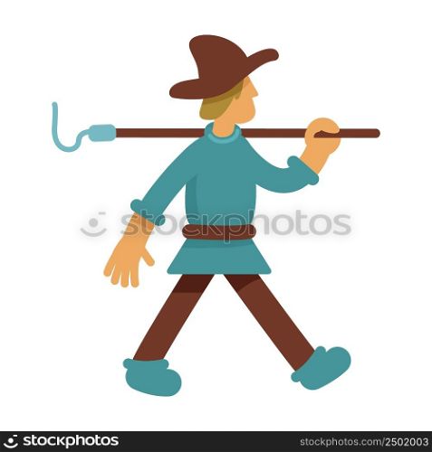 Medieval farmer semi flat color vector character. Walking figure. Full body person on white. Fiction. Historical personage. Simple cartoon style illustration for web graphic design and animation. Medieval farmer semi flat color vector character