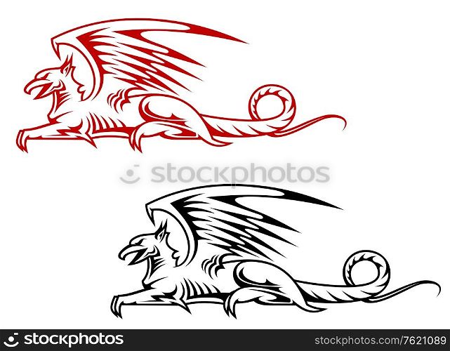 Medieval griffin monster for heraldry design isolated on white background