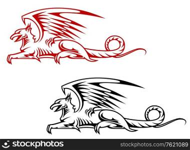 Medieval griffin monster for heraldry design isolated on white background