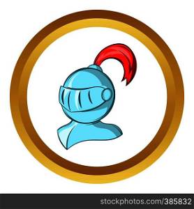 Medieval helmet vector icon in golden circle, cartoon style isolated on white background. Medieval helmet vector icon, cartoon style
