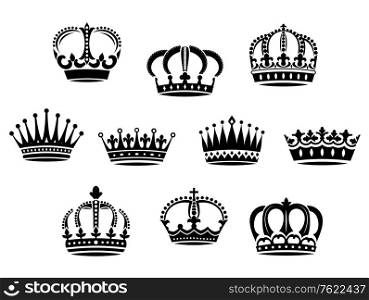 Medieval heraldic crowns set for design and ornate